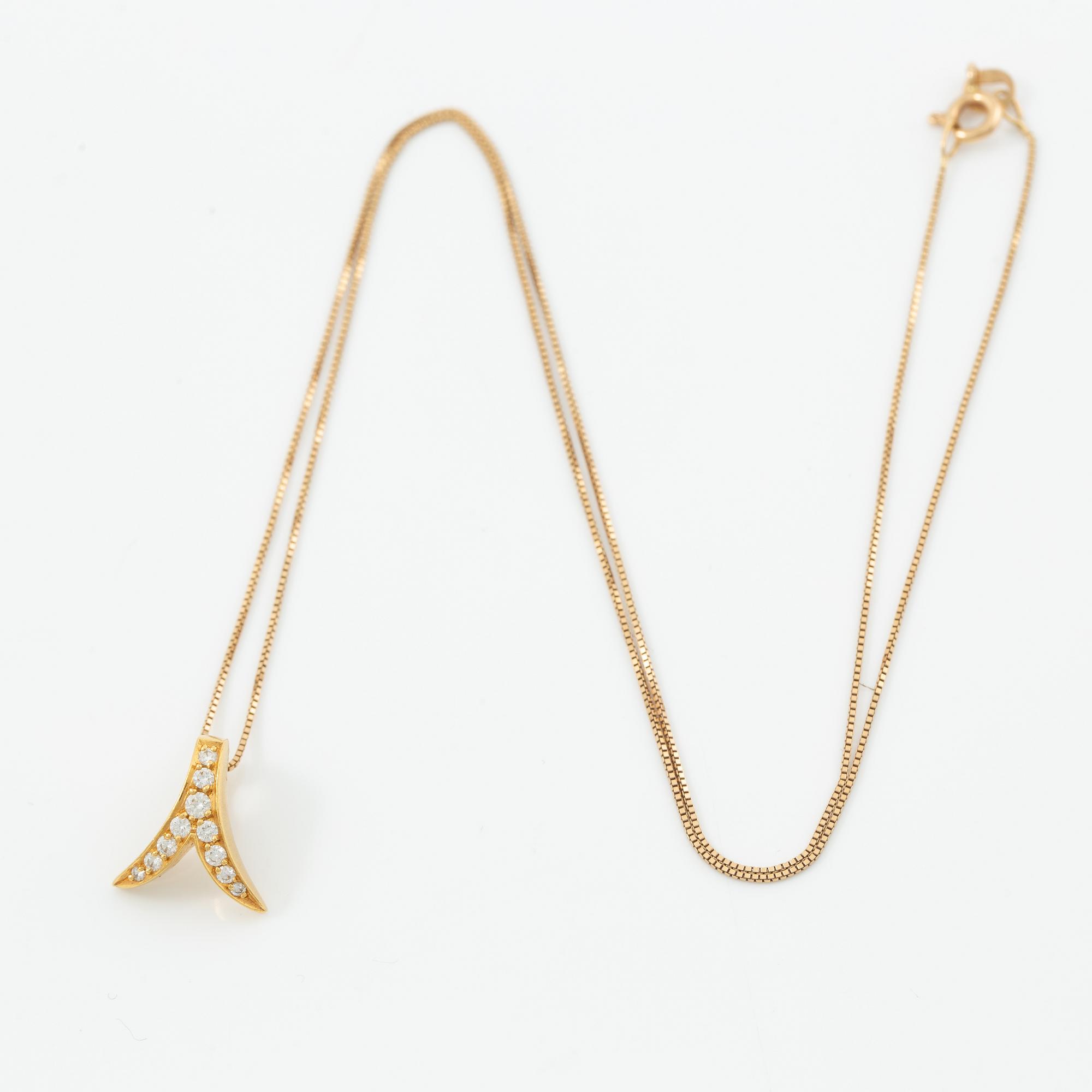 Pendant with chain, 18K gold set with brilliant-cut diamonds.