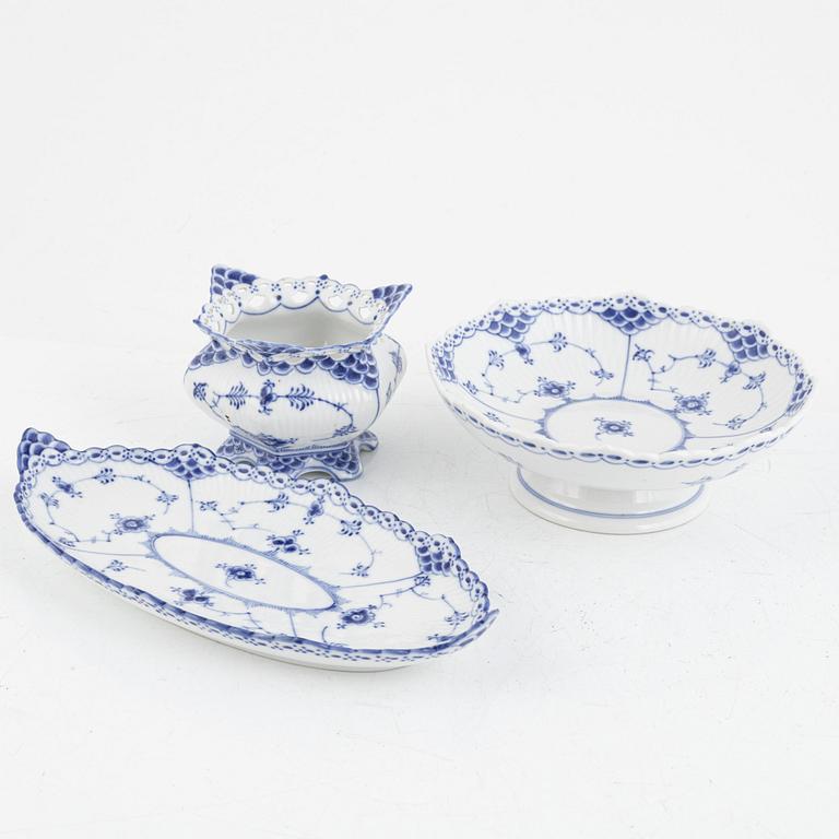 Royal Copenhagen, 125 porcelain service parts, 'Musselmalet Half Lace and Full Lace', Denmark.