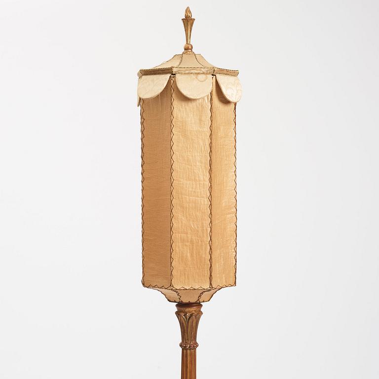 Helge Werner, a Swedish Grace gilt wood floor lamp, 1920-30s.