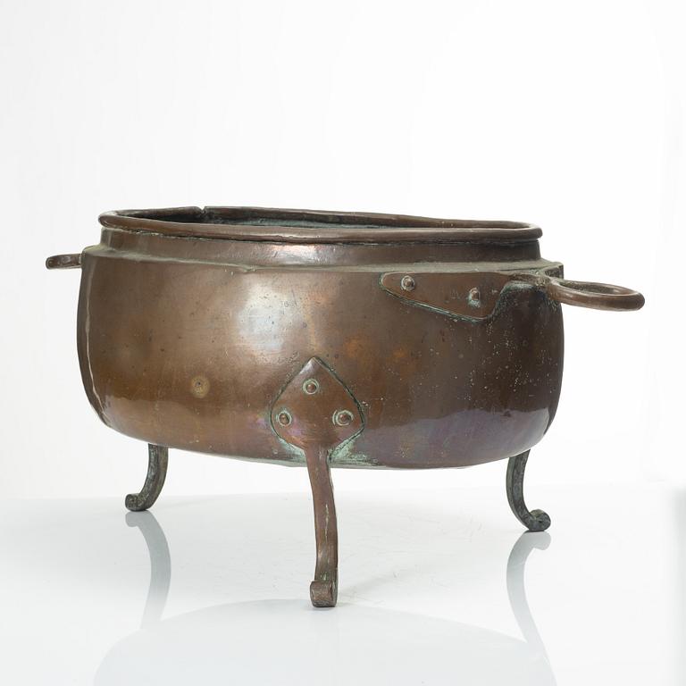 A Swedish copper cauldron, late 18th century.
