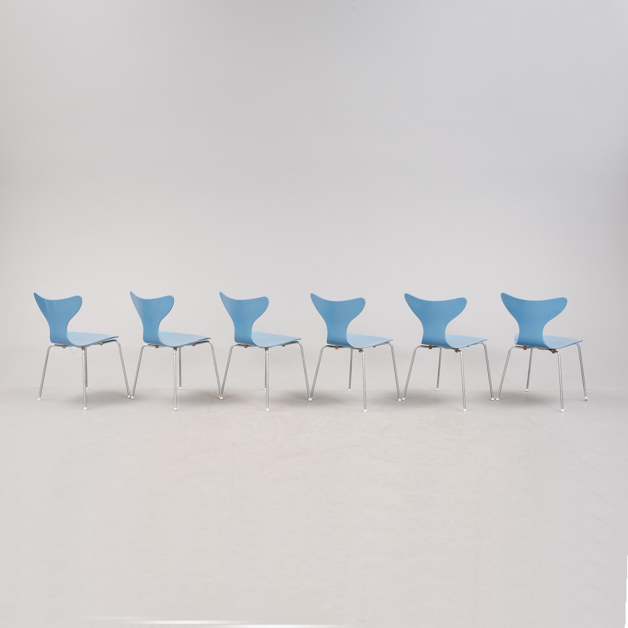 STOLAR, 6 stycken, "Liljan", Arne Jacobsen, 1970-tal.