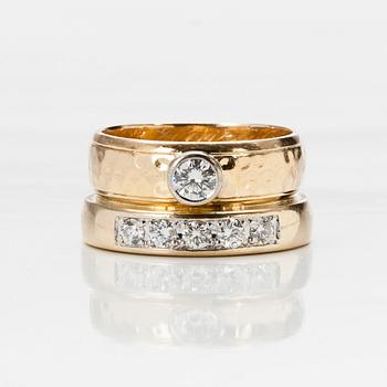 RING, guld 14K och 18K, briljantslipade tot. 0,51 ct. Vikt 10,4 g.
