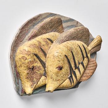 Tyra Lundgren, a wall sculpture 'Yellow fish', executed in her own workshop, Sweden, probably 1950s.
