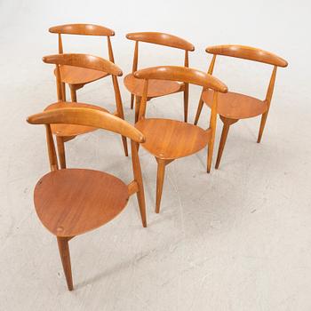 Hans J Wegner, a set of six 'Heart chairs' from Fritz Hansen, Denmark, 1950's/60's.