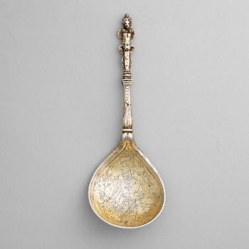 163. A  silver-gilt spoon, unidentified makers mark, possibly Swedish, late 16th century.