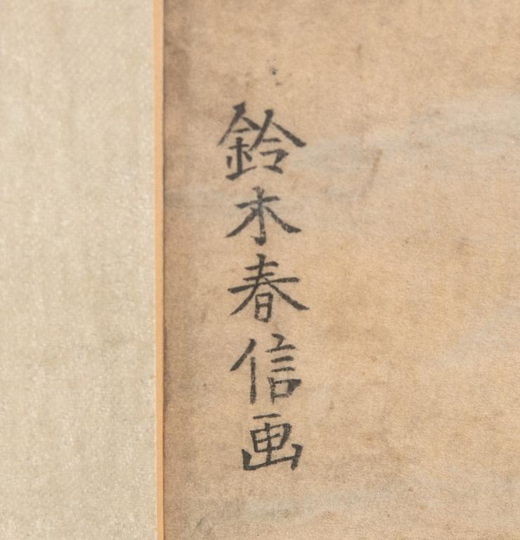 Suzuki Harunobu, dam i svart med paraply.