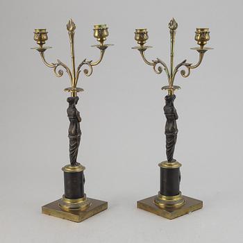 A pair of brass Empire style candle holders, 20th century.