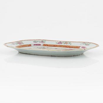 A famille rose dish, sauce boat and bowl, Qing dynasty, 18th Century.