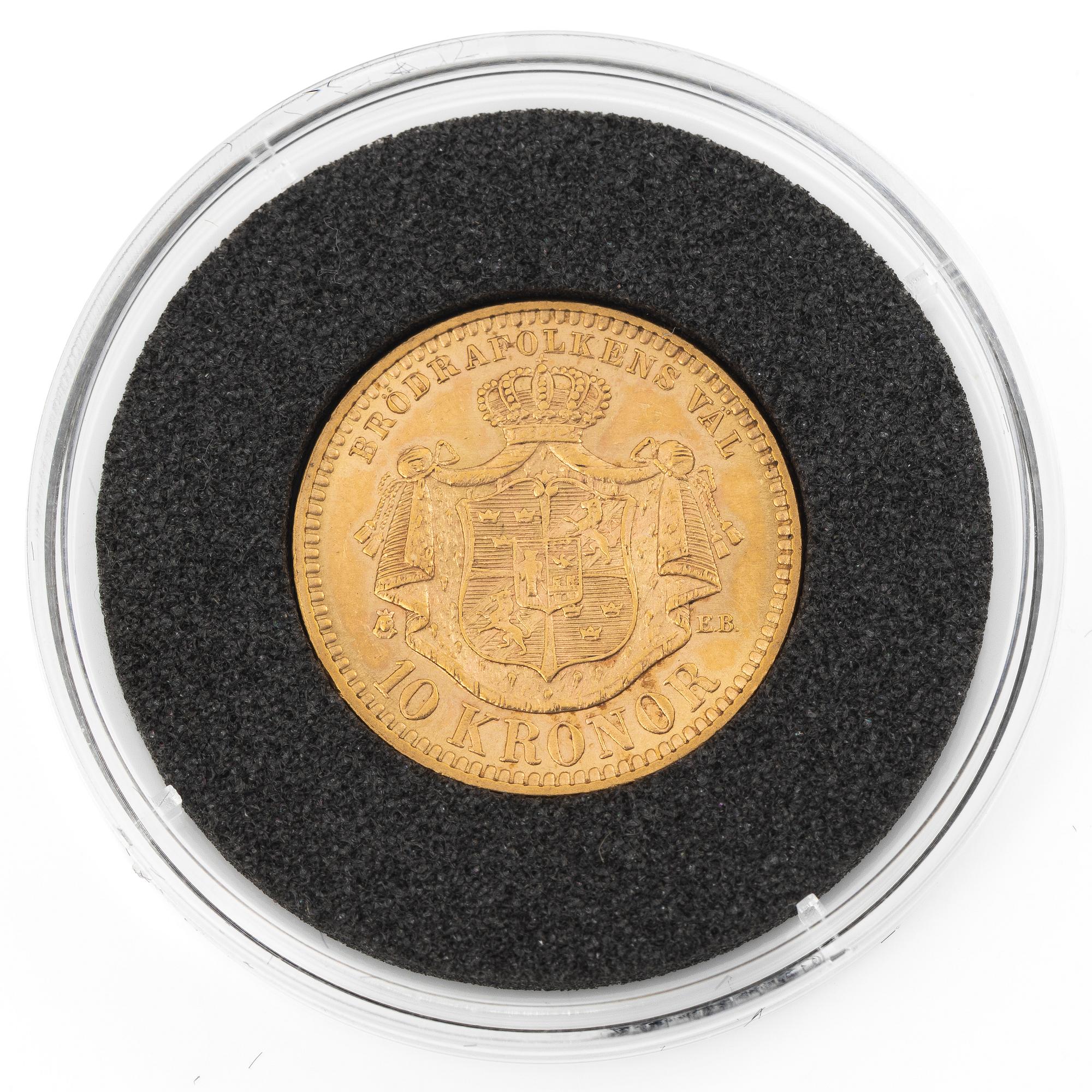Guldmynt, Sverige, Oscar II, 10 kronor, Typ III, 1901.