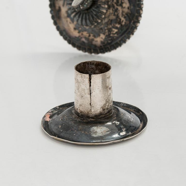 Pehr och Adolf Zethelius, kandelabrar, ett par, silver, Stockholm 1797 och 1824. Empire.