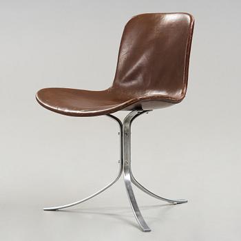 A Poul Kjaerholm steel and brown leather 'PK-9' chair, E Kold Christensen, Denmark 1960's.