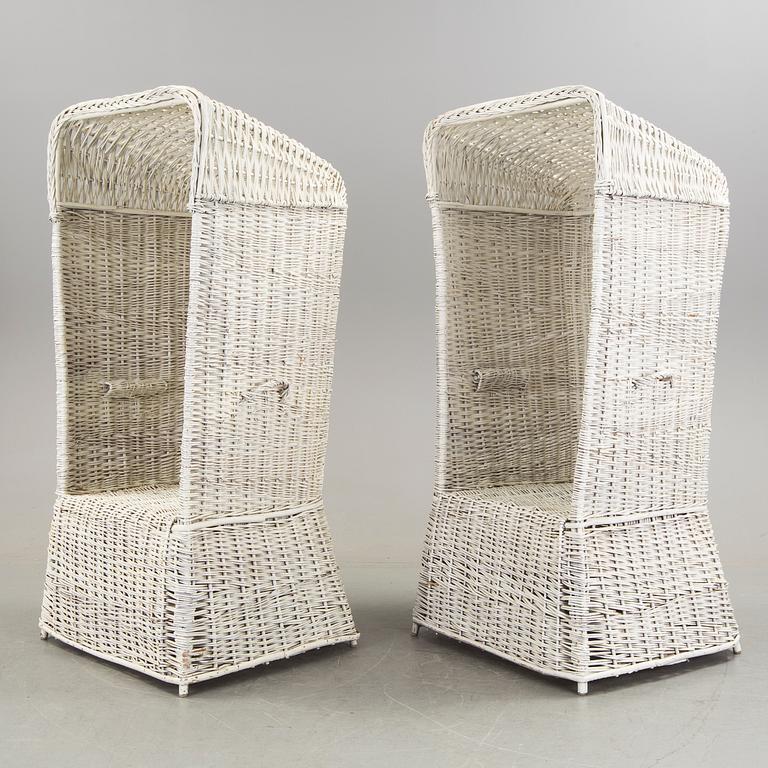 Basket chairs / armchairs, a pair of, early 1900s .