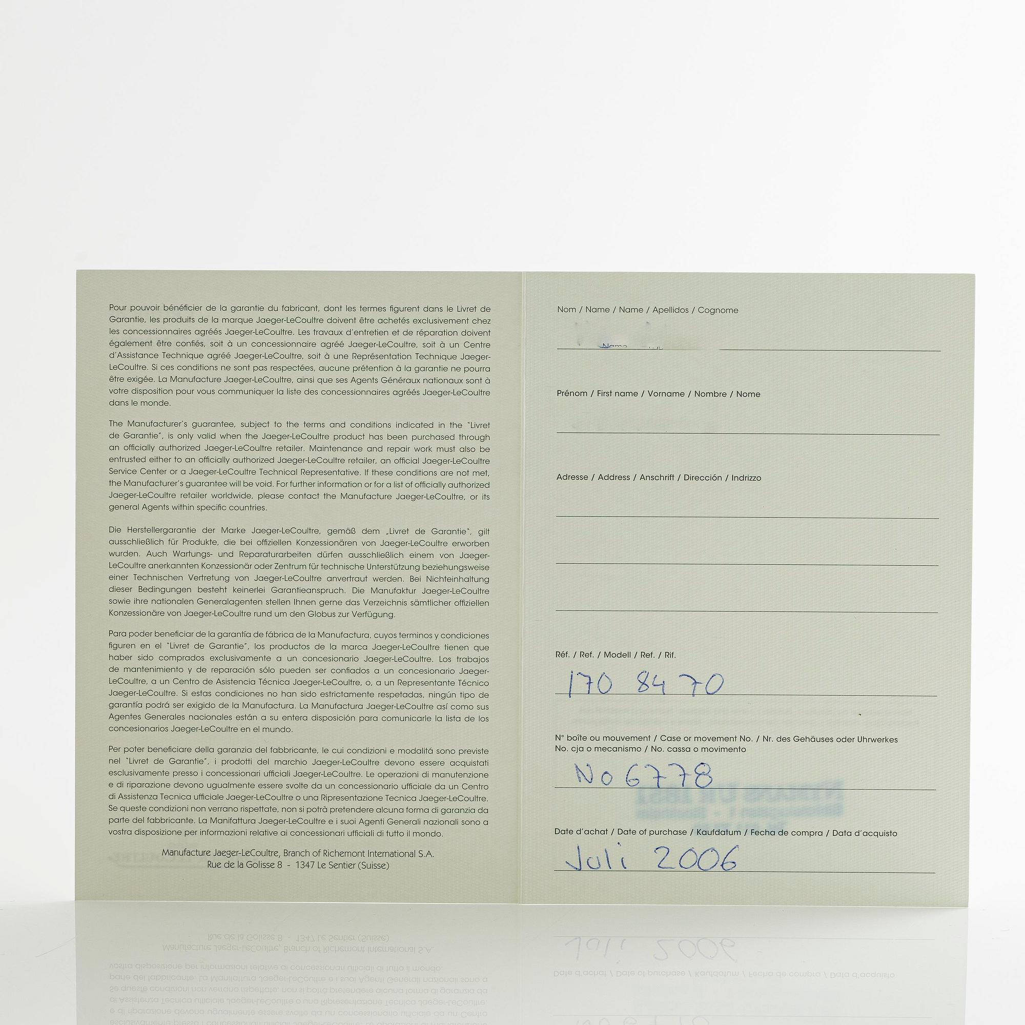 Jaeger-LeCoultre, Master Compressor Memovox, ca 2006.