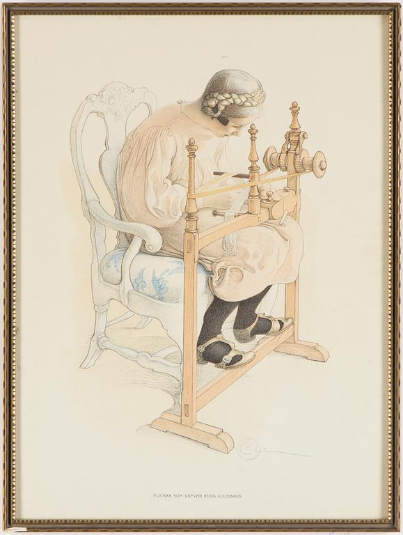 CARL LARSSON, färglitografi, tryckt signatur.