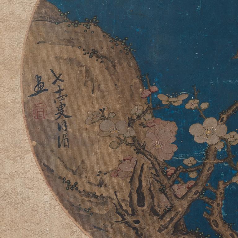 Solfjäder, akvarell och tusch på papper. Qing dynastin, 1800-tal.
