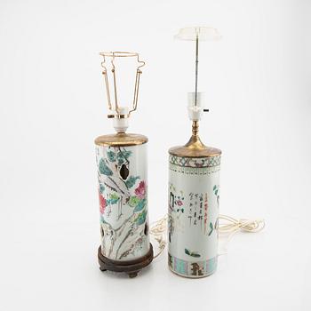 A set of two Chinese porcelain table lamps 19th/20th century.