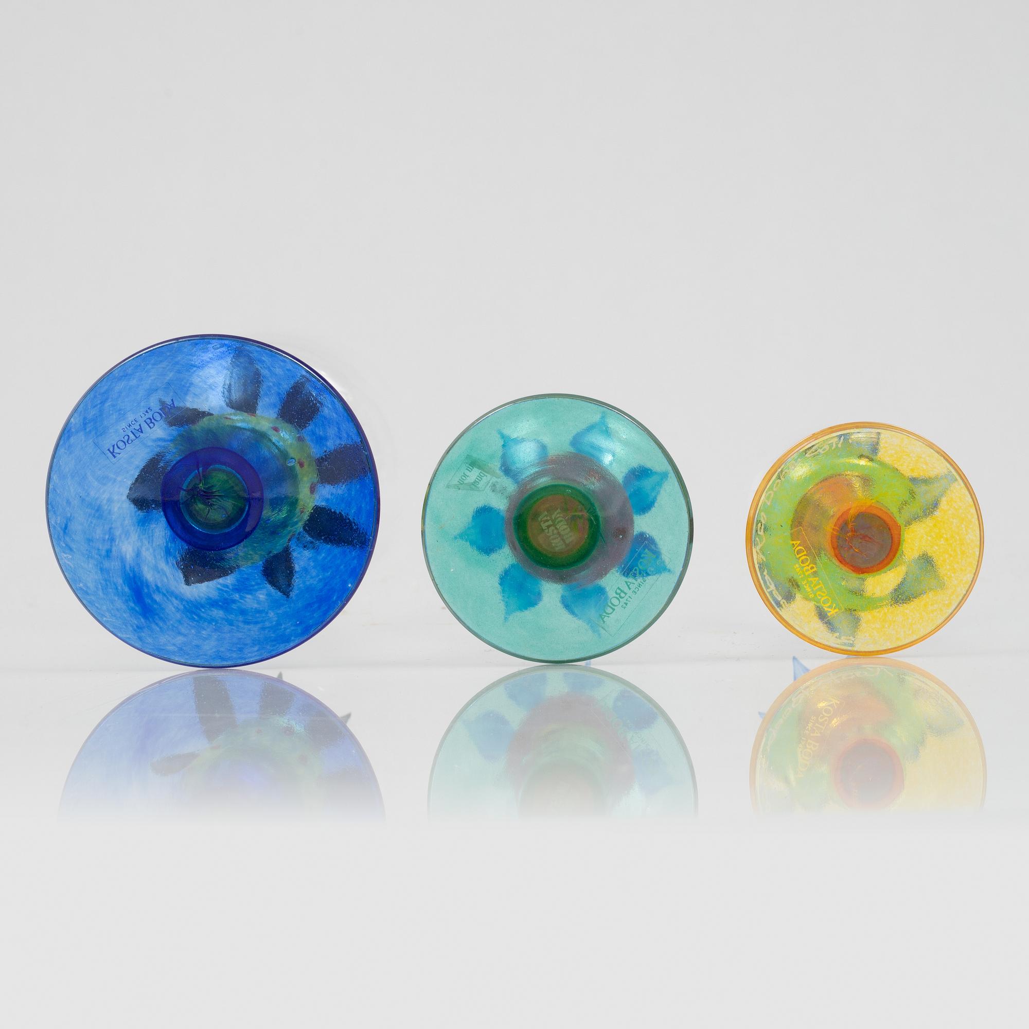 Ken Done, ten glasses, Kosta Boda, Sweden, late 20th century.