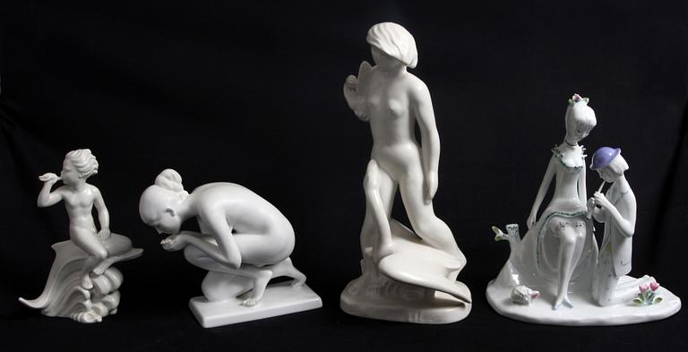 FIGURINER, 4 st,  bl a "Gåslisa", Nils Hansson, Gefle samt Rosenthal och Rörstrand.