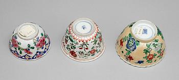 SKÅLAR, 3 st, porslin, Kina, 1700-tal.