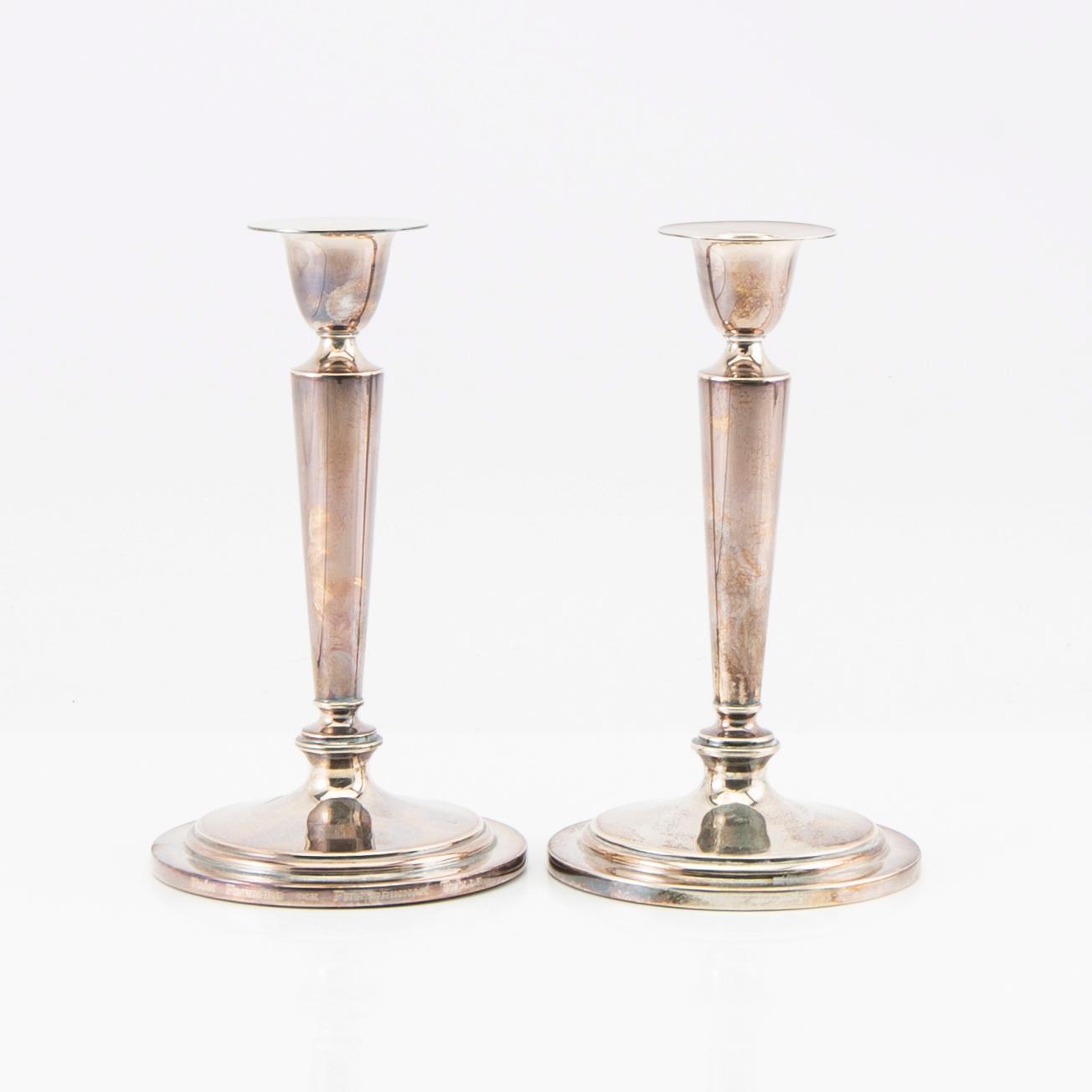 CG Hallberg candlesticks a pair silver Stockholm 1955.