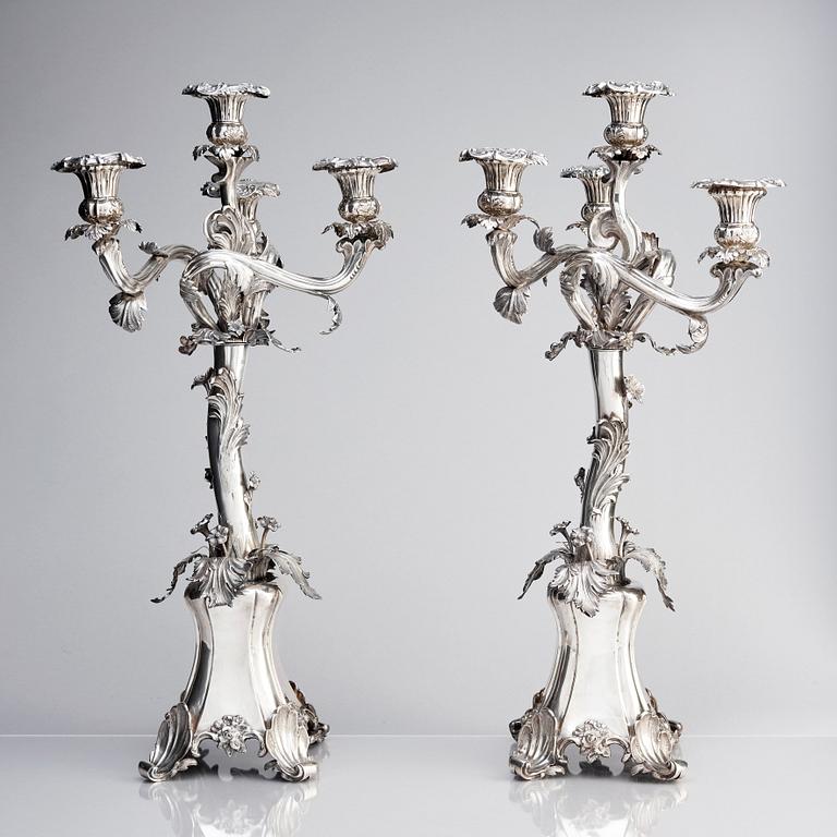 A pair of Swedish silver candelabra, mark of Gustaf Möllenborg-Féron, Stockholm 1856.