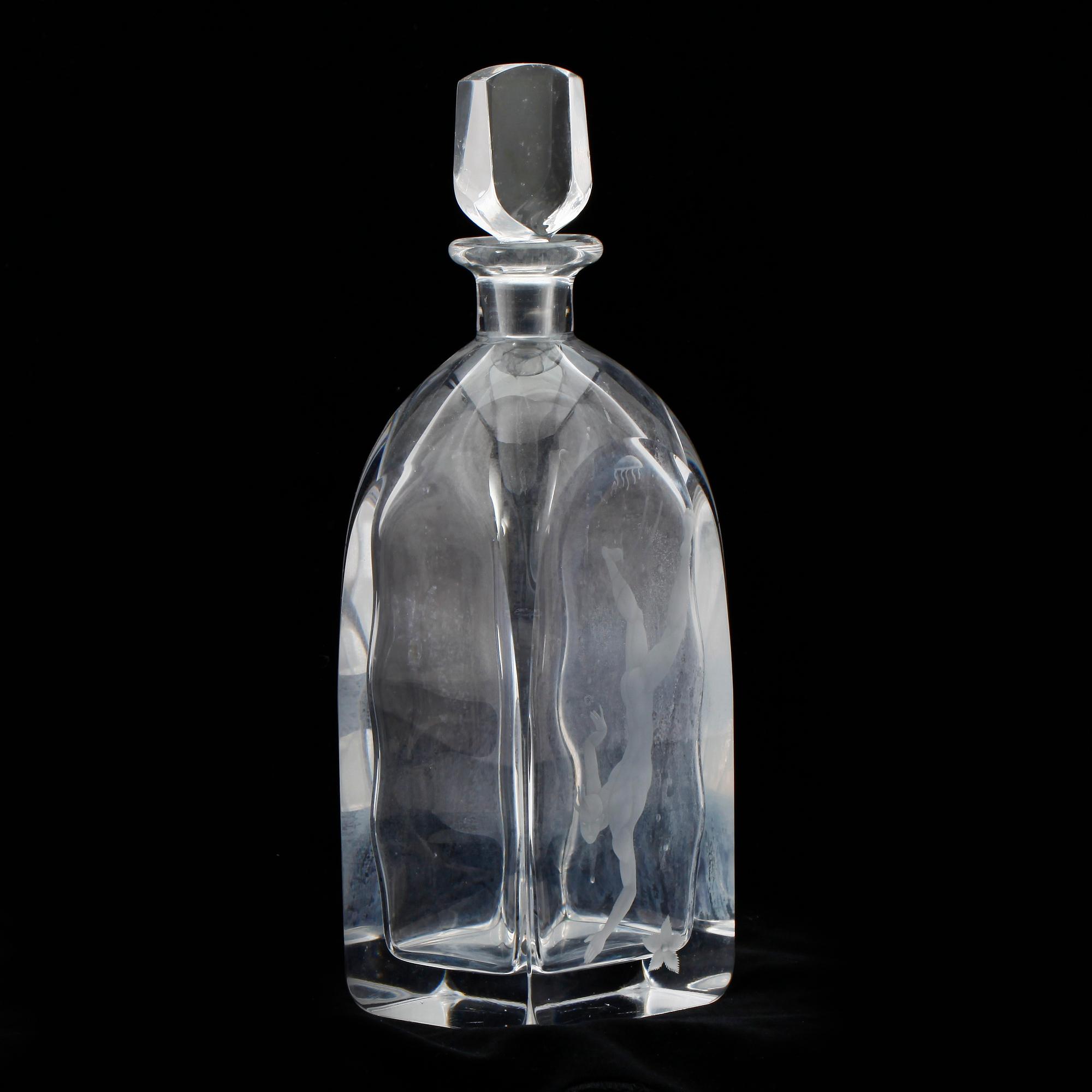 KARAFF med PROPP, glas, Vicke Lindstrand, Orrefors.