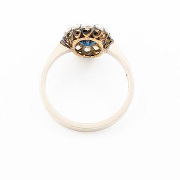Ring, camrose model, 18K white gold with sapphire and old-cut diamonds.