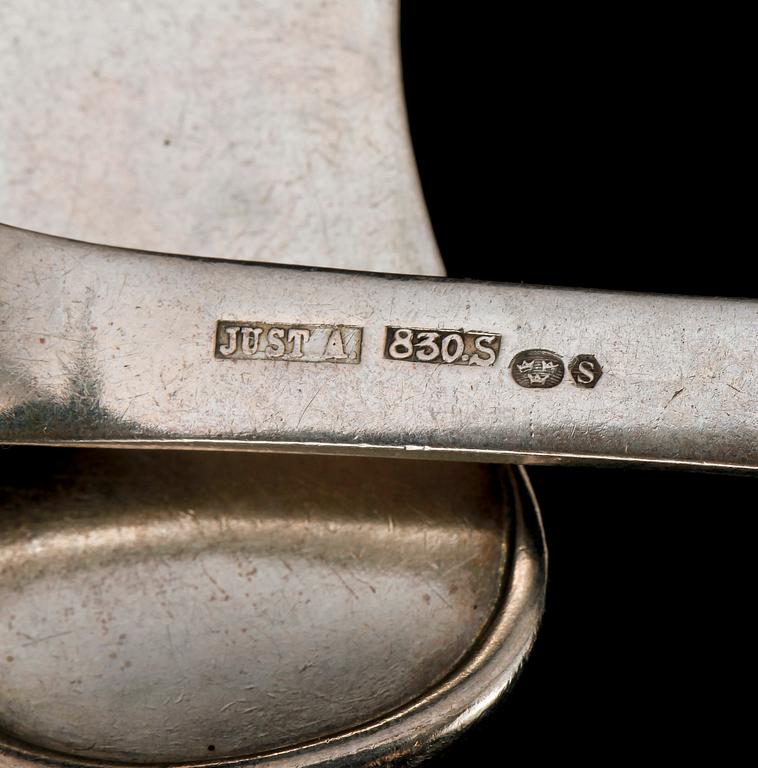 BESTICK, 8 st, silver, Just Andersen, 1910-20-tal. Tot ca 400 gr.