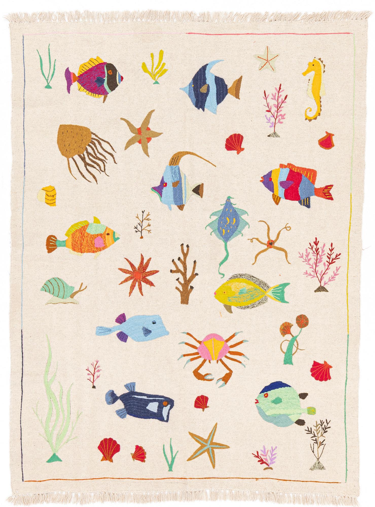 A hand-embroidered Kelim rug, c. 195 x 143 cm.