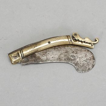 GÄSTABUDSKNIV, mässing, järn, sannolikt 1700-tal.
