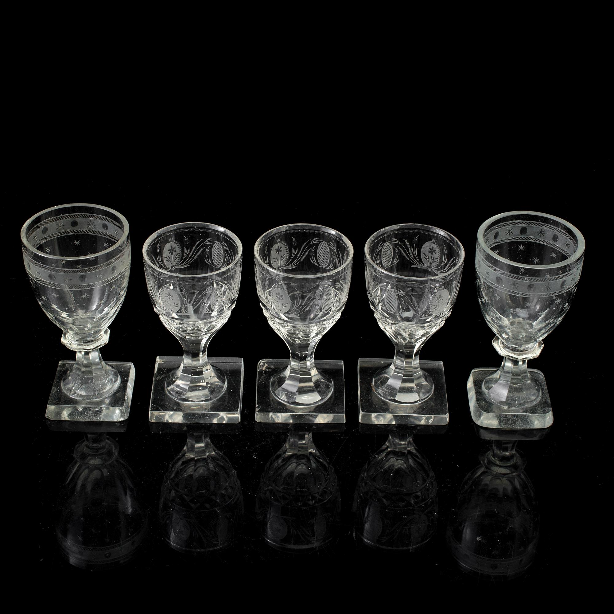 Five 19th Century wine glasses.