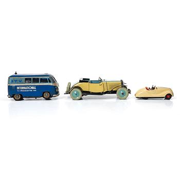 Tin toys, 3 cars, Gakken Toy, Chad Valley & Schuco.