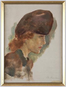 Lotte Laserstein, Dam med brun hatt i profil.