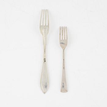 Eleven silver place forks and twelve silver sandwish forks, Sweden, 1917-1961.