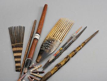 MASK. Papua Nya Guinea, samt ett PARTI, 8 delar, bl.a. kammar. 1900-tal.