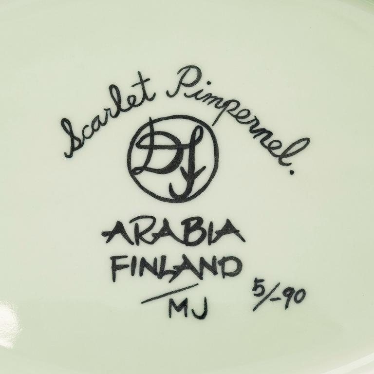 Dorrit von Fieandt, malja, keramiikkaa, "Scarlet Pimpernel", monogrammisigneeraus DF Arabia Finland. 1990.