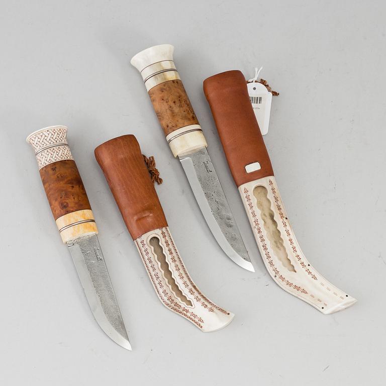 TOMMY MARKLUND, two Sami reindeer horn knives, signed.