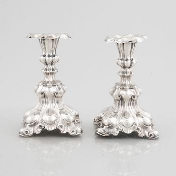 A Pair of Baroque Style Silver Candlesticks, mark of CG Hallberg, Stockholm 1943.