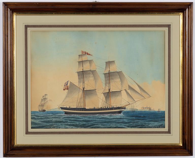 Jacob Petersen Briggen "Adelaide" of London (Capt James Libbald) utanför Helsingör.