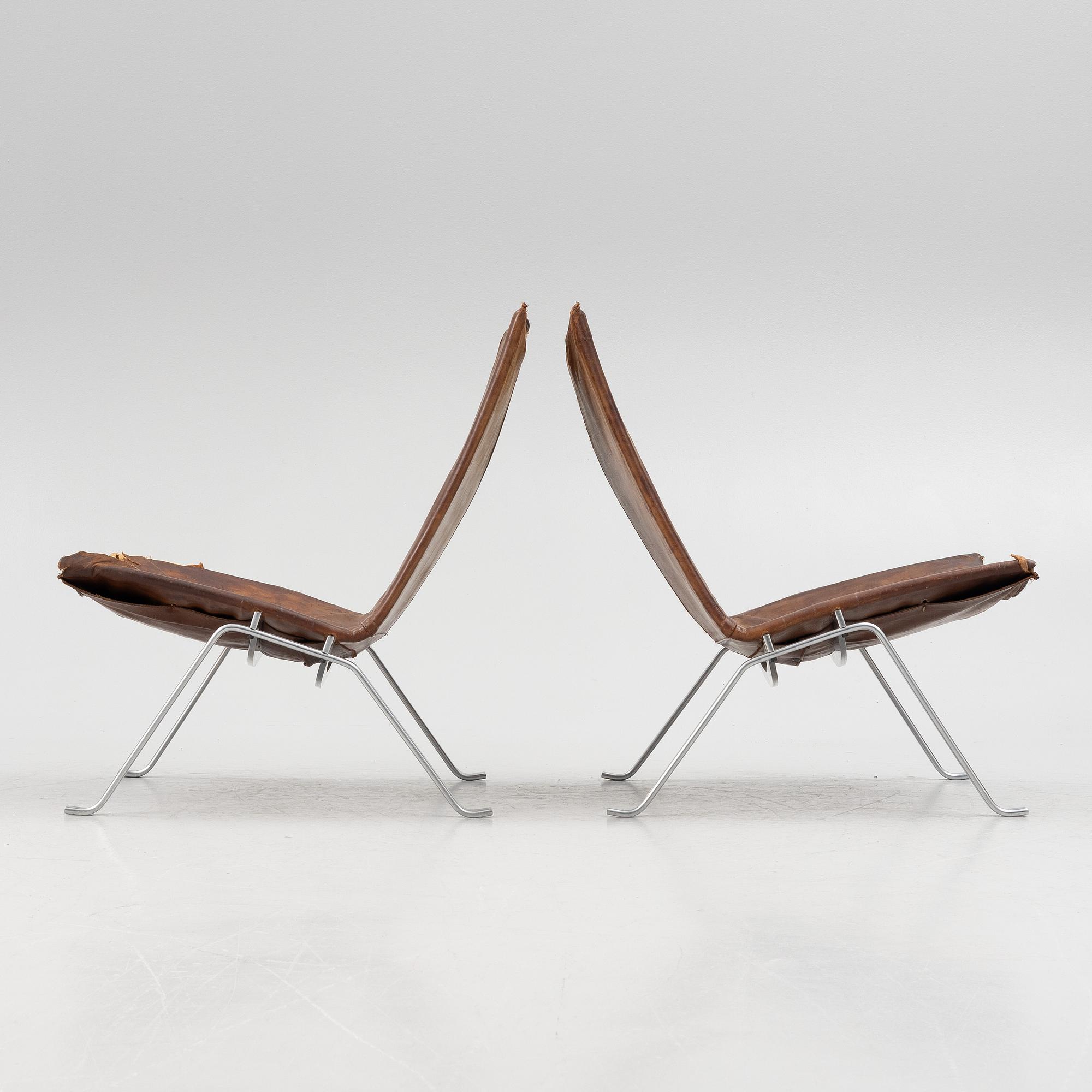 Poul Kjaerholm, a pair of brown leather "PK-22" chairs, edition E Kold Christensen.