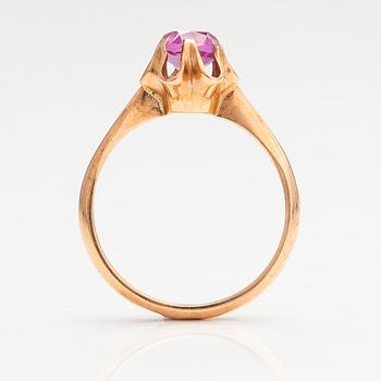 A 14K gold ring with a synthetic ruby. Soviet Union.