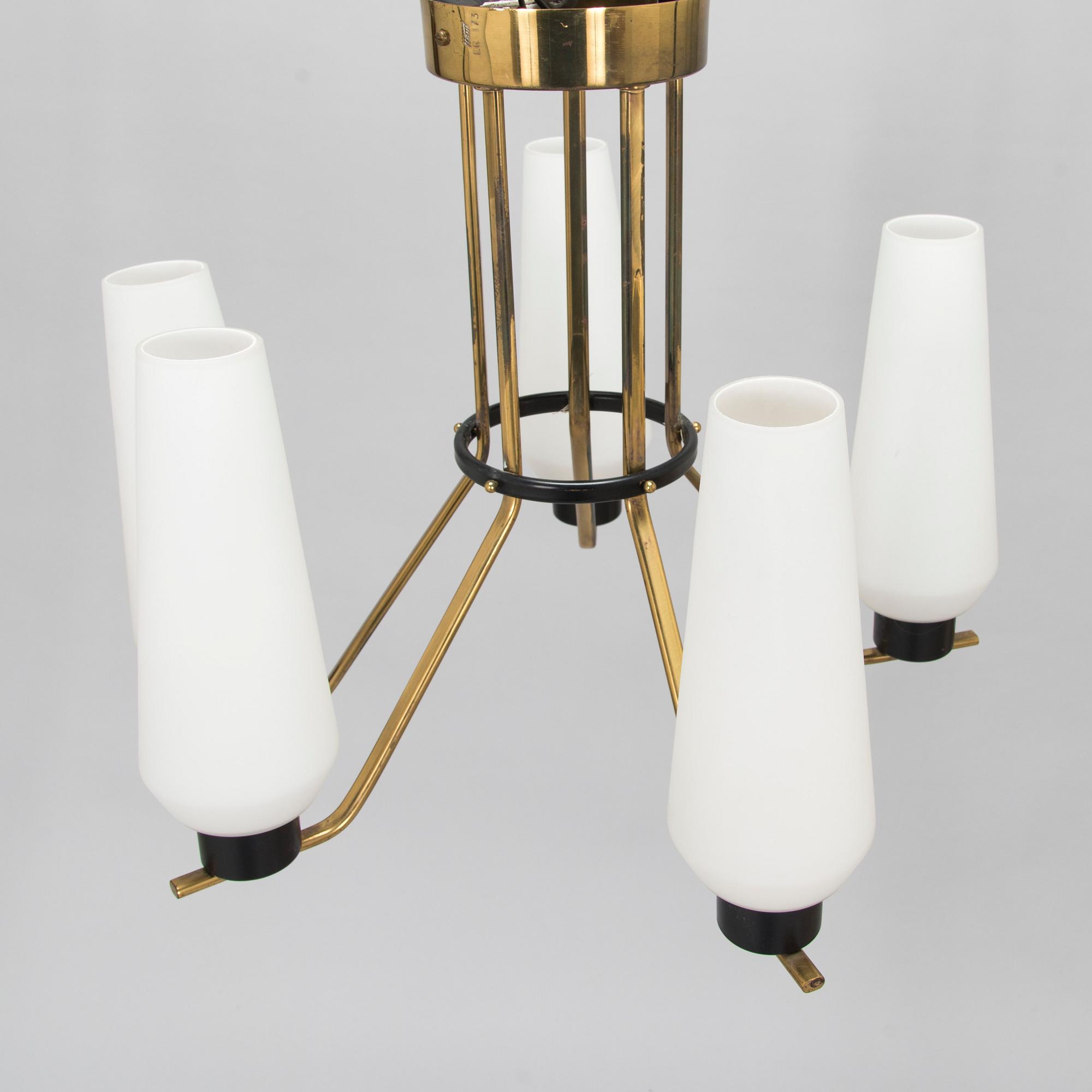 A mid- 20th- century brass pendant light, 'ER 173/5' for Itsu, Finland.