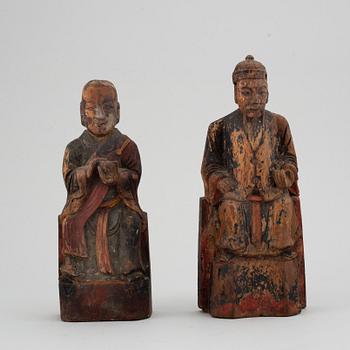 SKULPTURER / DEKORELEMENT, 2 st, målat trä, Kina, 1800-tal.