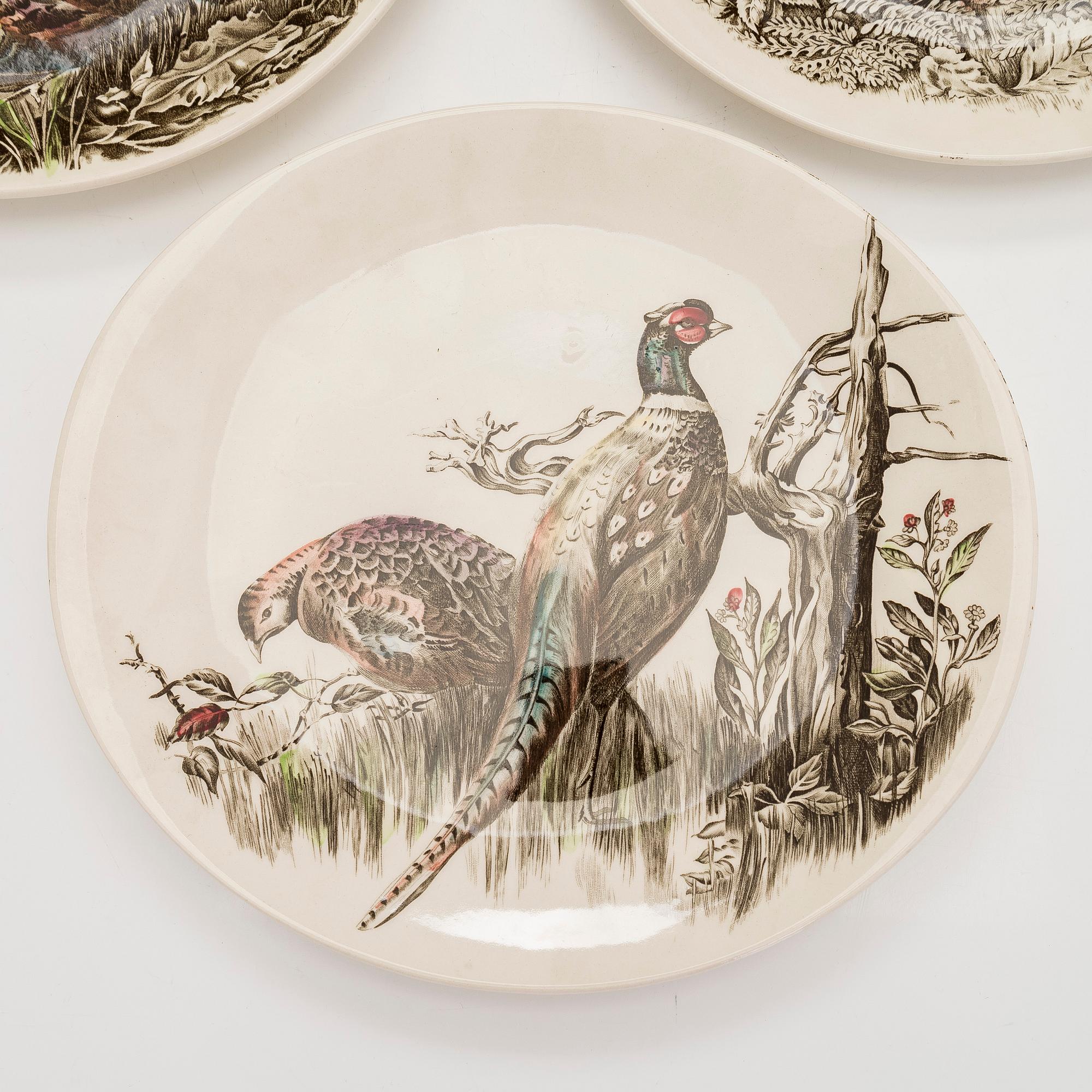 9 “Birds” plates, earthenware, Johnson Bros, England, first half/mid-20th century.