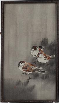 Ohara Koson,  'Three Tree Sparrows in a Rain Shower'.