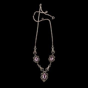 COLLIER, silver, med ametister, tidigt 1900-tal.