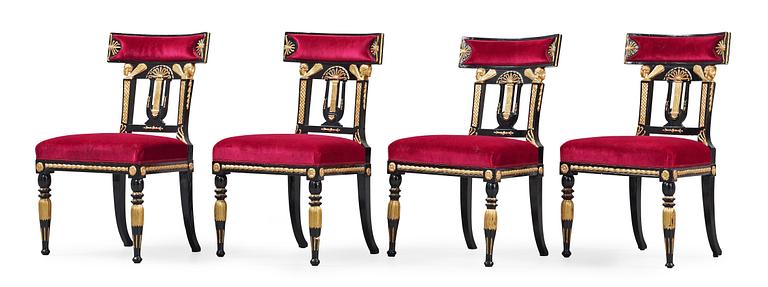 Four late Gustavian early 19th century chairs.