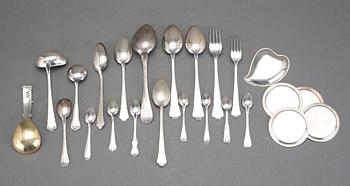 BESTICK, 111 delar, silver, bla C.G Hallberg och GAB Stockholm, Mema Lidköping. Vikt ca 2727 gram.