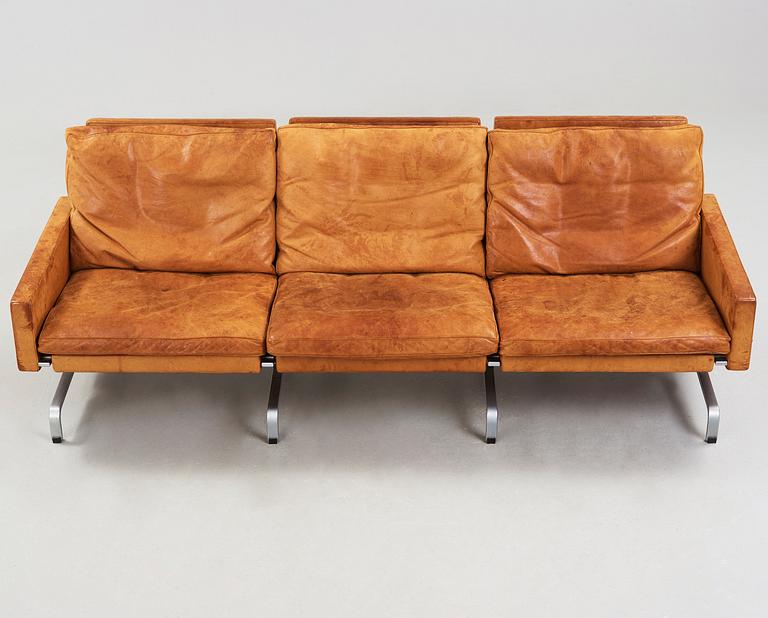 A Poul Kjaerholm three seated 'PK-31-3' brown leather sofa by E Kold Christensen, Denmark 1960's.