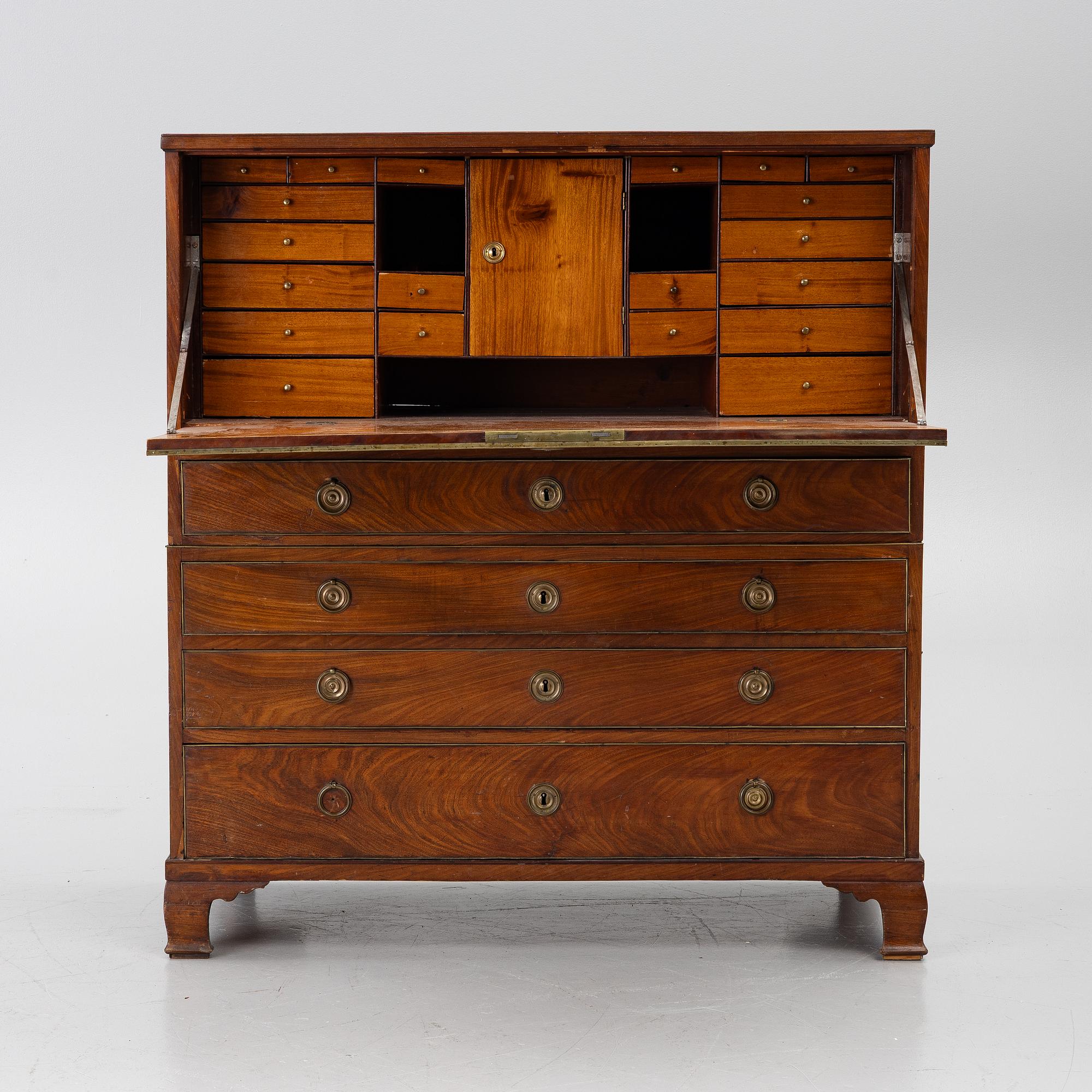 A late Gustavian mahogany secretaire by L. Almgren (master in Stockholm 1771-95).